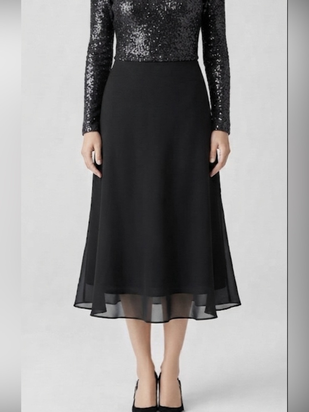 Alex Evenings Skirt - Black A-Line Chiffon Evening Skirt -29” length
